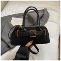 Minimalist black tote bag in matte finish with stylish gold buckle and leather handles - Matte Skin Black