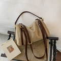 Borsa Boston in pelle scamosciata kaki con cinturini marroni e dettagli oro - Grande / Cachi