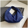Vintage large capacity dark blue tote bag with snowflake texture on white cushion - Dark Blue Without Pendant