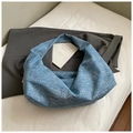Chic denim blue oversized hobo bag featuring a snowy grey canvas texture and minimalist style - Light Blue Without Pendant