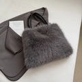 Gray faux fur tote bag with black woven handles and soft winter plush texture - Grey Without Pendant
