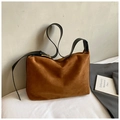 Brown suede hobo bag with adjustable black leather shoulder strap and gold hardware - Brown