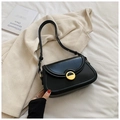 Minimalist black leather underarm bag with gold metal buckle for women - Premium Black