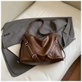 Sac fourre-tout vintage en cuir marron avec fermetures éclair et grande capacité - Café Rétro