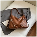 Grand sac fourre-tout marron en similicuir grainé avec boucles et zips argentés - Brun Noisette