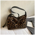 Large leopard print suede tote bag with adjustable wide black leather shoulder strap - Leopard Print
