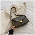 Elegant dark coffee brown underarm bag with gold round buckle in minimalist matte leather - Khaki Green