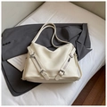 Grand sac cabas blanc crème chic avec fermetures éclair et sangles décoratives - Beige