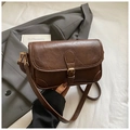 Detail of vintage brown textured leather handbag with elegant gold metal buckle closure - Brown