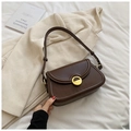 Deep brown smooth leather underarm bag with gold circular metal buckle for women - Maple Brown