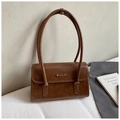 Bolso de hombro retro marrón de cuero sintético con detalle de logotipo metálico - Marrón Sin Colgante
