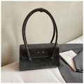 Sac sous le bras rétro noir mat minimaliste avec longue poignée et plaque en métal - Noir sans Pendentif