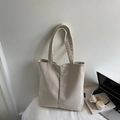 Vertical beige corduroy tote bag with minimalist design and wide shoulder straps - White
