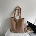 Minimalist khaki corduroy tote bag with large capacity and vertical stripe texture for women - Khaki