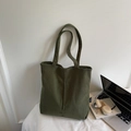 Dark green corduroy tote bag with large capacity for daily commute and school use - Green