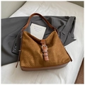 Vintage caramel brown tote bag in woven suede with smooth leather trim and metal detail - Brown No Pendant