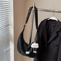 Black matte hobo bag with adjustable strap and cute cloud plush charm accessory - With Pendant / Black (With Cloud Pendant)