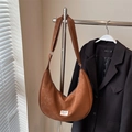 Brown leather crescent bag with adjustable wide strap and vintage matte finish - Without Pendant / Brown (Without Pendant)