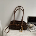 Borsa a spalla retrò leopardata con finiture in pelle marrone e ciondolo di perline - Leopardo Caffè Con Pendaglio