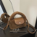 Chic brown faux fur handbag with fringe details and leather strap for fall fashion - Coffee (No Pendant)