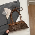 Retro leopard print shoulder bag with brown leather straps and gold square buckle - Leopard Coffee Without Tassel