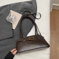 Retro dark coffee brown tote bag in faux leather with sleek shoulder straps and metal buckle - Coffee No Charm