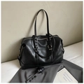 Borsa tote vintage nera in pelle PU di grande capacità con dettagli in metallo argento - Nero