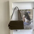 Minimalist olive green suede crossbody bag with vintage wooden bead charm detail - With Pendant / Green