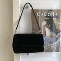 Chic black suede shoulder bag with silver hardware and minimalist flap design - No Pendant / Black