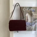 Minimalist burgundy suede shoulder bag with silver hardware and sleek rectangular design - No Pendant / Burgundy
