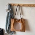 Casual large capacity brown faux suede tote bag for women daily commuting and travel - Brown