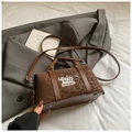 Vintage dark brown Boston bag in suede finish with cartoon bear embroidery and top handles - Leopard Coffee Color Without Charms