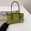 Green suede tote bag with rhombus pattern and brown leather straps for autumn 2025 - Green with Charm