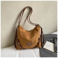 Brown faux suede minimalist tote bag with adjustable shoulder straps and top zipper - Yellow Brown No Pendant