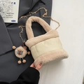 Chique beige faux fur emmertas met gouden ketting en schattige schaap-hanger - Met Hanger / Khaki