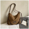 Minimalist brown suede tote bag with large capacity and adjustable straps for women - Dark Brown Without Pendant