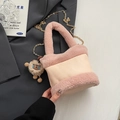Roze pluche emmertas met gouden ketting en schattige beer hanger voor dames - Met Hanger / Roze