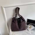 Brown small plaid canvas tote bag with drawstring closure and front double pockets - Coffee (No Pendant)