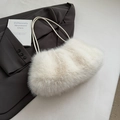 Minimalist white faux fur tote bag with plush texture and thin leather handles - Off White