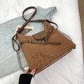 Brown leopard print large hobo bag with adjustable leather and silver chain straps - Brown