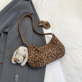 Borsa a tracolla vintage leopardata con ciondolo a forma di coniglio in peluche - Stile Leopardato (Con Ciondolo)