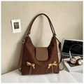 Braune Hobo-Tasche aus Wildleder mit Leoparden-Schleifen und doppelten Riemen im Büro - Braun