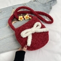 Sac bandoulière en peluche rouge avec grand nœud blanc et détails de fleurs jaunes - Rouge (Sans Pendentif)