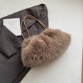Chic light brown faux fur tote bag with slim shoulder straps for women's winter fashion - Brown