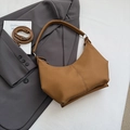 Minimalist brown vegan leather hobo shoulder bag with adjustable strap for women - Brown