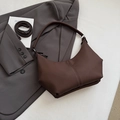 Dark brown minimalist hobo shoulder bag with crescent shape and detachable long strap - Brown