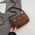 Bolso de ante marrón oscuro con ojales metálicos y remaches de estilo vintage para mujer - Marrón