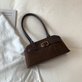 Borsa a spalla baguette in camoscio marrone scuro con fibbia quadrata in metallo dorato - Senza Ciondolo / Marrone