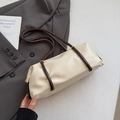 Elegant cream rectangular shoulder bag with brown handle and gold metal hardware accents - No Pendant / Off White