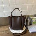Minimalist dark brown lychee textured tote bag with top handles and adjustable strap - Coffee without Pendant